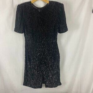 Lawrence Kazar Vintage 80's Black Silk‎ Sequin Dress Women's Medium.